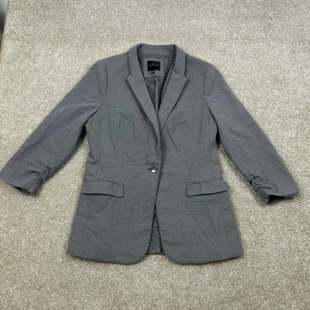 The Limited Gray Textured Single Button Ruched 3/4 Sleeve Blazer Jacket Size M